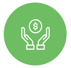 dollar money two hands icon inside a green circle