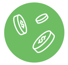 green circle icon with dollar coins