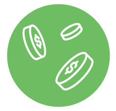 green circle icon with dollar coins